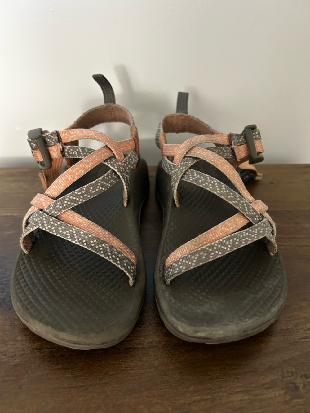 Chaco Kids Sandals in Coral and Gray Straps